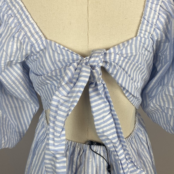 MINKPINK Milani Tiered Midi Dress in Blue & White Small - Picture 12 of 16